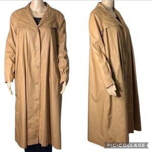 Vintage Tres Elle Womens Full Length Trench Coat Jacket Tan Brown Size 9 10